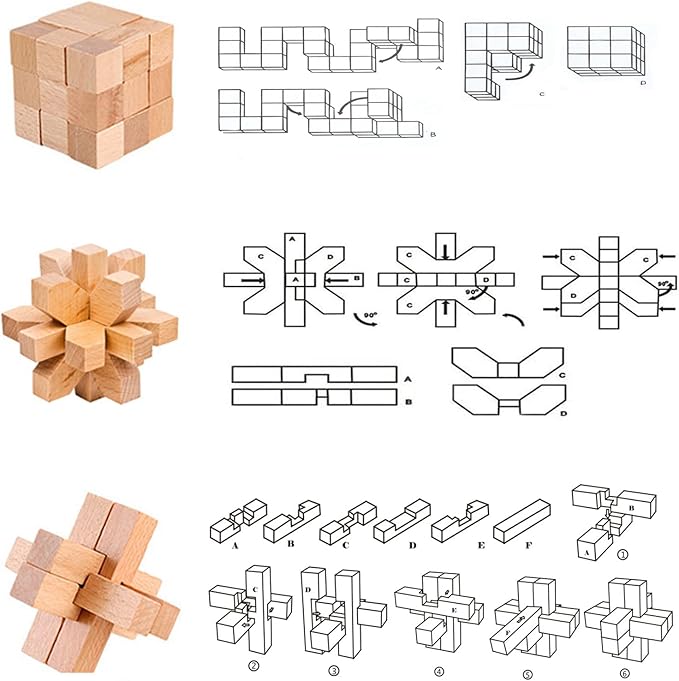 VolksRose 15pcs Wooden Brain Teaser Puzzles, IQ Challenge Puzzle Games, Logic Mind Puzzle Box Lock Toy Disentanglement 3D Small Brain Puzzle Gift Set for Adults Teenagers Kids, 1.8inch 4.5cm