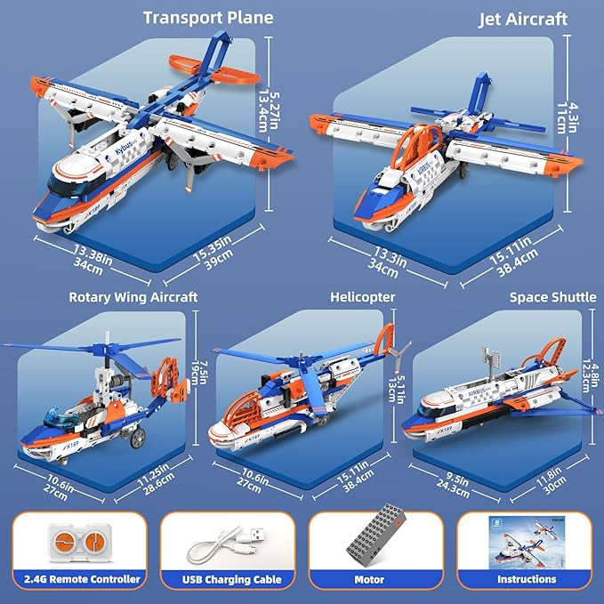 5 in 1 Airplane Building Block Set with APP & Remote Control STEM Toy,DIY Aircraft Building Kit Rechargeable Airplanes Model Toys Gifts for Boys Age 8-14 (325 PCS)