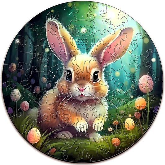 Wooden Puzzles for Kids Ages 4-8, Cute Bunny Puzzle, Unique Animal Shaped Wooden Jigsaw Puzzles for Kid, 50 Pieces Puzzles for Kids(50pcs,11.4 * 11.4in)