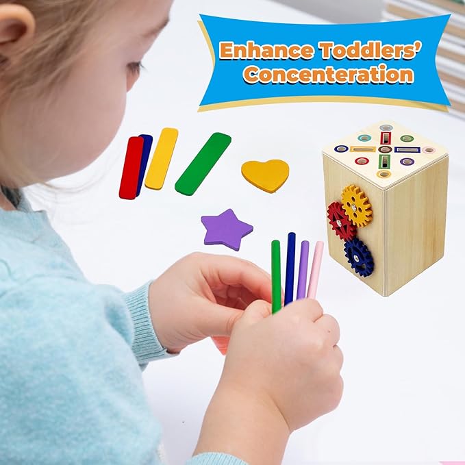 Wooden Montessori Baby Toddler Toys: 3 in 1Learning Fine Motor Skills Sensory Toys for Toddlers 3-5, Educational Color Sorting Preschool Learning Activities Boys Girls Gifts (2 in 1)