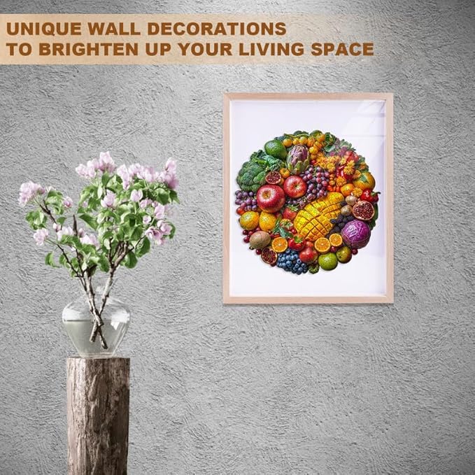 Jigfoxy Wooden Puzzles for Adults, Colorful Fruits Wood Puzzles Adult, Unique Animal Shape Wooden Jigsaw Puzzles for Adults, Birthday Gifts for Puzzle Lovers, Family, Friend (S-8.5 * 8.4in-100pcs)