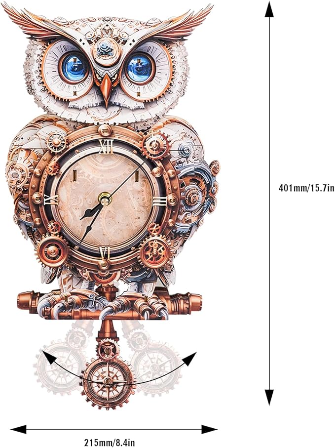 3D Wooden Puzzles for Adults Mechanical Owl Clock - Model Building Kit for Men Women Clock Puzzle Creative Craft Gift Home Deco for DIY Enthusiasts, Brain Teaser Building Set for Adults (Owl)
