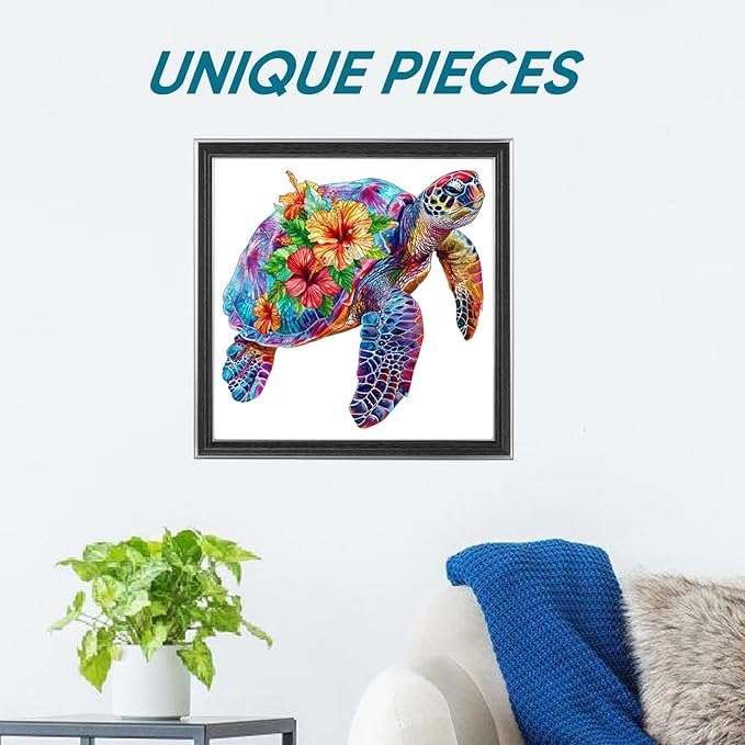 Wooden Jigsaw Puzzle, 500 Pcs Unique 3D Shape Jigsaw Puzzles, Wood Puzzle Gift Box Packing, Medium Size Letter, Creative Gift for Adults and Kids, Fun Challenging (EA2Turtle, 500PCS)