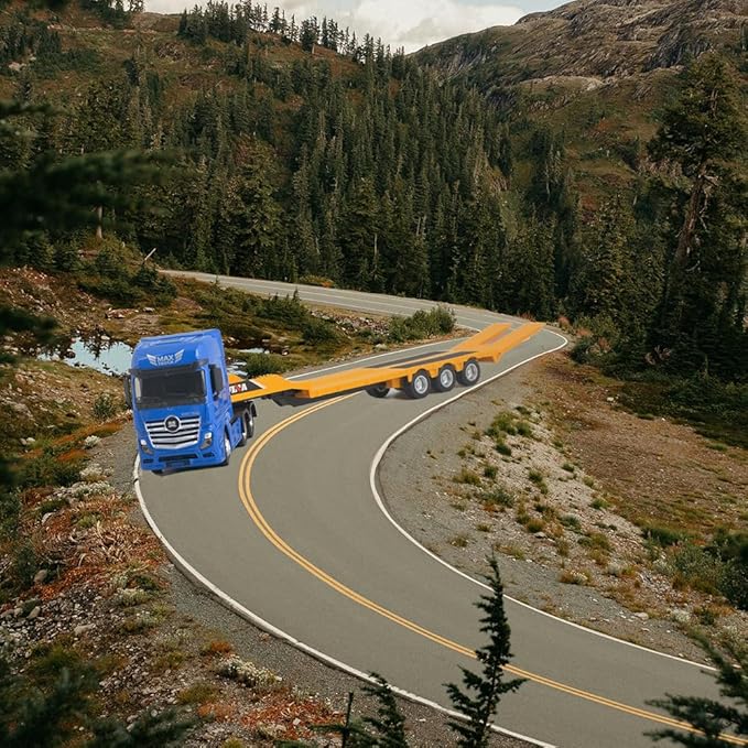 Ailejia Flatbed Truck Trailer Vehicles Toys Big Heavy Duty Tractor Flat Trailer Low Boy Transport Semi Trailer Tractor Truck Metal Construction Vehicle Models Toys for Kids (Flattrailer)