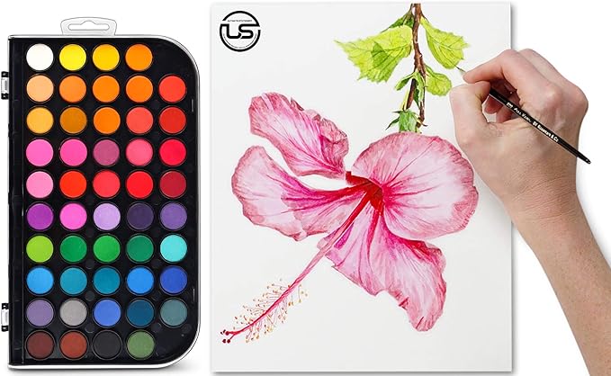 Watercolor Paint Set, 48 Colors of Premium Quality, Washable, Water color with Mixing Palette and 3 Paint Brushes for Adults, Kids, Beginners & Artists