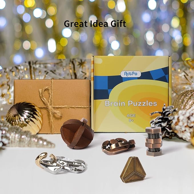 9pcs Retro Wooden and Metal Puzzles Bulk Gift for Kids, Teens, and Adults Unlock Interlock Brain Teaser Toys Game.