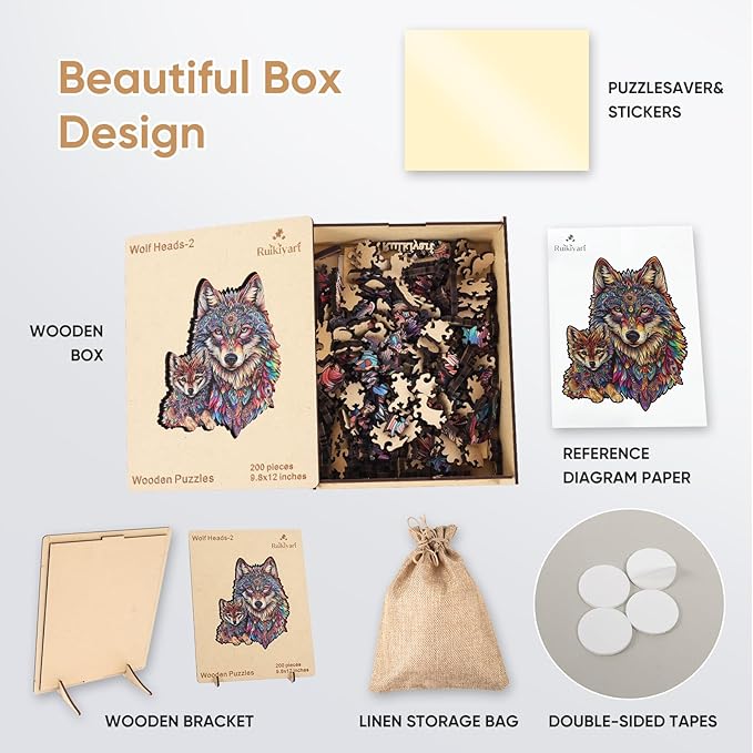 Ruikiyart Wooden Puzzles for Adults, 5MM 500 Pieces Wolf Heads Wooden Jigsaw Puzzles, Animal Unique Shaped Puzzle Gifts for Adults and Kids on Thanksgiving, Family Puzzle Games (15.4"*18.6")