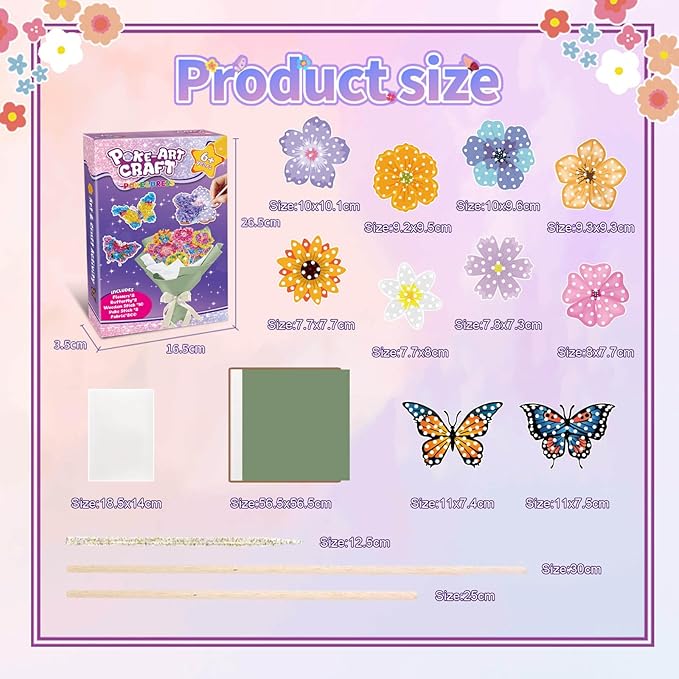 Britik Arts and Crafts for Kids Ages 8-12: Poke in Fun Art Kits for Girls, Poke Art Flower Bouquet Craft Kit, Fabric Arts for Kids DIY Flower Bouquet Kit Birthday Gift for Girls 8 9 10 11 12, Green