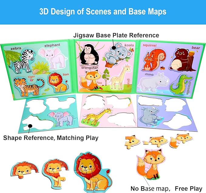 Magnetic Puzzles for Kids Ages 3-5, Magnetic Board for Toddlers Ages 3 4 5 6, Refrigerator Magnets,Toddler Travel Activities for 4-8 Year Old Boys and Girls（2 Pack, Animal+Insect）