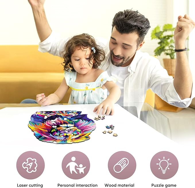 Unique Wooden Jigsaw Puzzles - Lion, 500 Pcs King Size 13.4'' x 16.9'', Luxurious Animal Shaped Wood Puzzle, Beautiful Package, Best Gift for Adults
