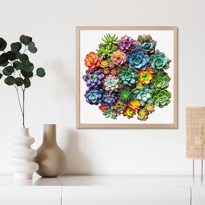 delobi Succulent Plants Wooden Puzzles, 200 Pieces Jigsaw Puzzles 11.2'' x11'', Unique Design Liberty Wooden Puzzles for Adults and Kids, Family Game Gift Medium Size