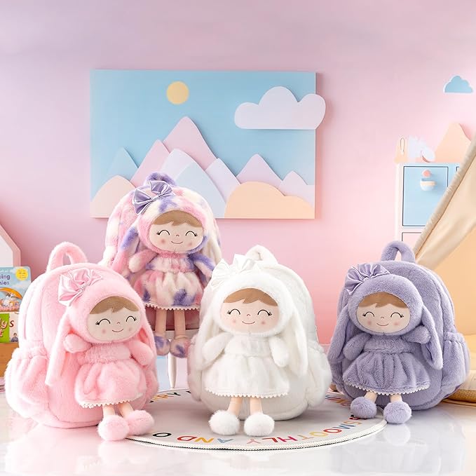 Gloveleya Back to School Gifts for Girls Bunny Toddler Backpack Plush Bag Baby Gift for Girl 2+ Years Old with Detachable Purple Rabbit Doll 11 Inches