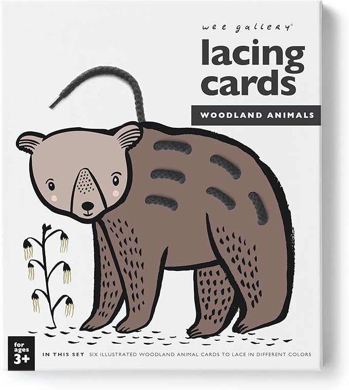 Wee Gallery Woodland Lacing Cards, Sewing Board and Travel Game for Toddlers and Preschoolers, Fine Motor Skills Toy, Montessori-Inspired Educational Kids Craft Activity for Ages 3+