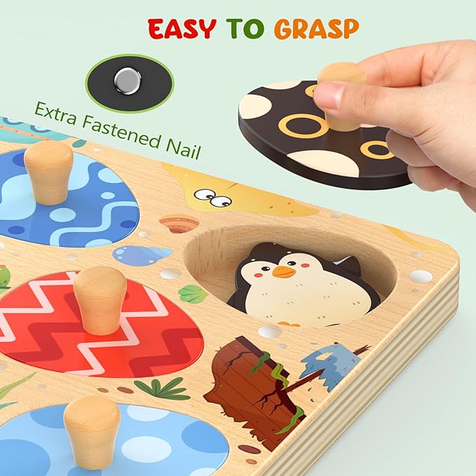 Wooden Puzzles for Toddlers, 8 Pcs Sea Animal Matching Egg Puzzle, Montessori Toys for Boy Girl Easter Birthday Gifts, Preschool Learning Activities & Educational Toys for Boys, Girls