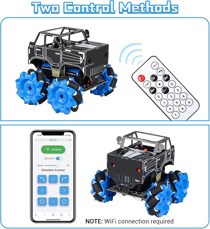 PEMENOL DIY RC Robot Car Kit with Mecanum Wheels, 360° Omnidirectional Movement, Soldering Electronics Project, Dual Remote & WiFi Control, Robotics Kit for School College Hobbyists Present