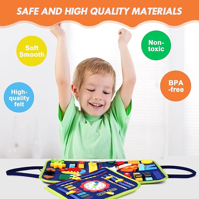 Hooku Busy Board for 1 Year Old, Montessori Sensory Toys for Toddlers 1-3, Fine Motor Learning Activities, Toddler Travel Toys, Birthday Gifts for Baby Boy or Girl