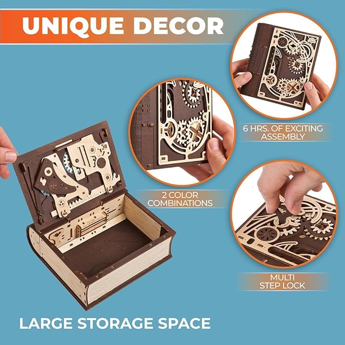 UGEARS Book of Secrets 3D Wooden Puzzles for Adults - Mechanical 3D Puzzle Model Kit - Brain Teaser Puzzles for Adults, DIY Adult Craft Model Building Kits, Wood Puzzle Box, Gift Hobby Set