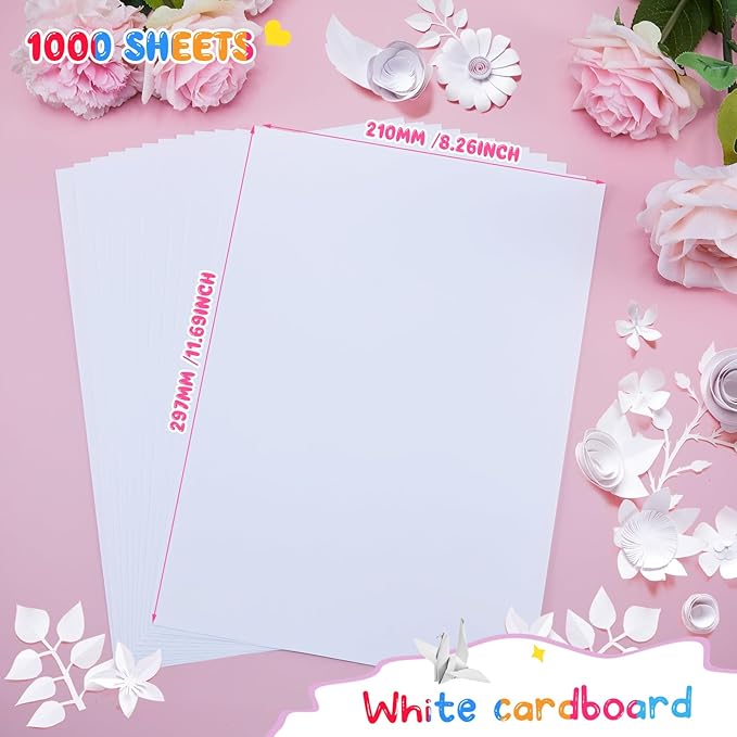 1000 Sheets Construction Paper Bulk School Supplies 9 x 12 Inches Art Classic Heavyweight Paper Craft for Kids Adults Holiday Drawing(White)