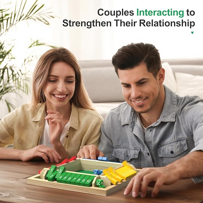 Shut The Box Game Wooden with Dice, 2-4 Player Math Strategy Game for Adults Kids - Close The Box Board Number Learning Activity, Family Travel Pub Games