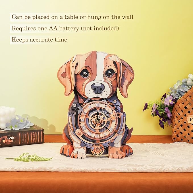 Kosmickiss 3D Wooden Puzzles for Adults, Beagle Mechanical Model Kits, DIY Wall Clock Puzzle, Home Decor Creative Gifts for Men and Women, Pendulum Wood Craft, Gifts for Dog Lovers