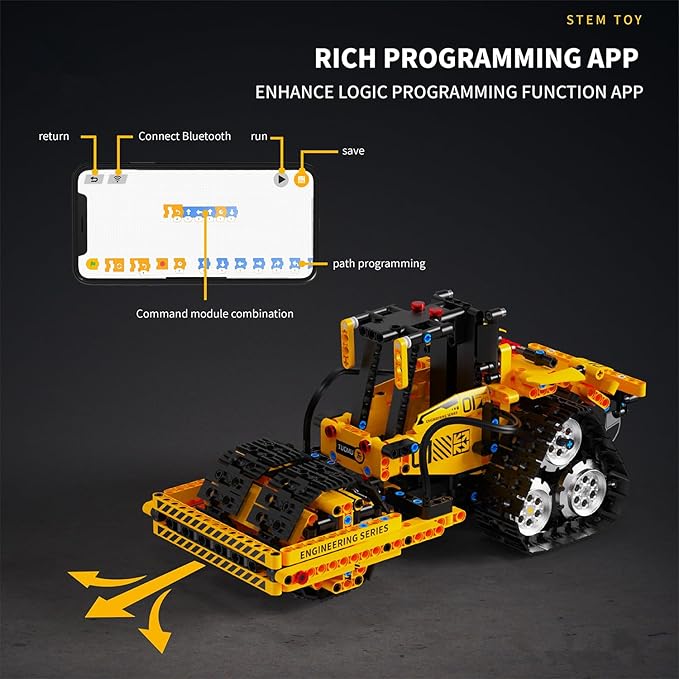 5 in 1 RC Excavator Construction Vehicle Building Block Sets App and Remote Control Bulldozer Engineering Science Kits Stem Toys for Boys Ages 8-12 (535 Pieces