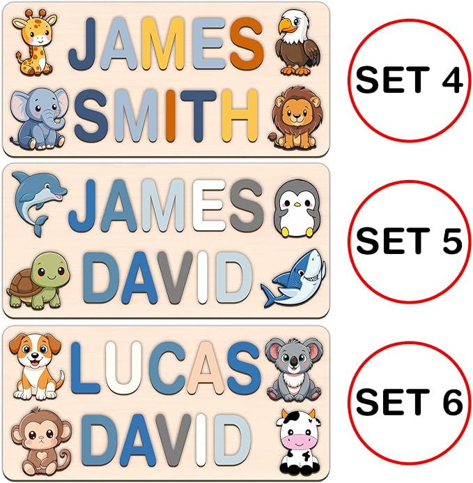 LOVELYPOD Personalized Name Puzzle for Kids, Custom Name Puzzles for Toddlers 1-3 Animal Puzzle, Customized 1st Birthday for Girls & Boys Wooden Toys for Kids, for New Baby - Style 20