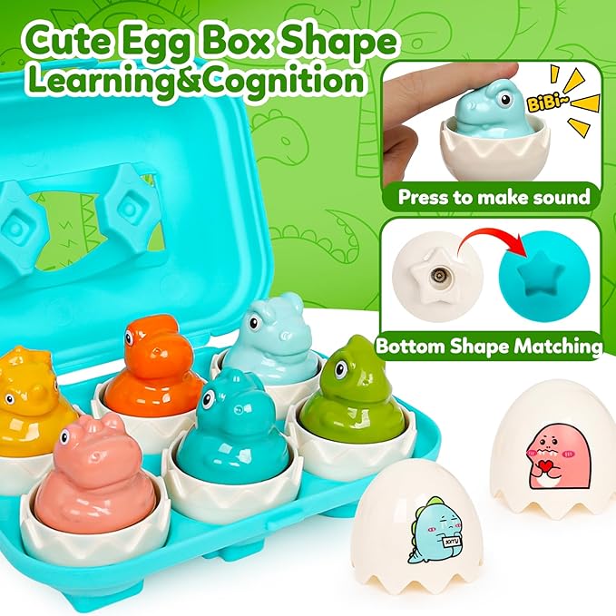 Dinosaur Toys,Egg Toy for Toddlers 1-3,Montessori Sensory Early Educational Learning Shape Matching & Sorting Games Fine Motor Toys Gifts for 2 Year Old Boys Girls
