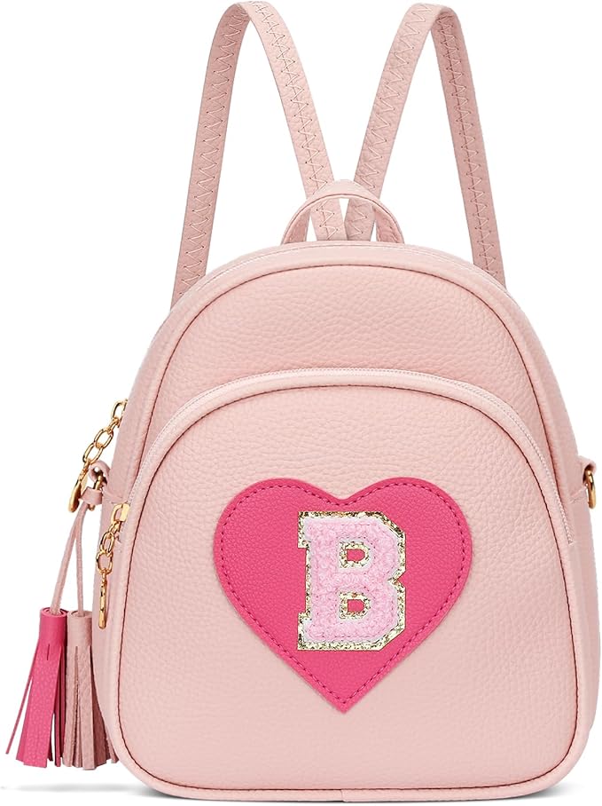 Girls Initial Mini Backpack Gifts for Kid Toddler Little Girl Teen Small Cute Heart Backpack Purse Preschool Kindergarten Bookbag，Pink-B