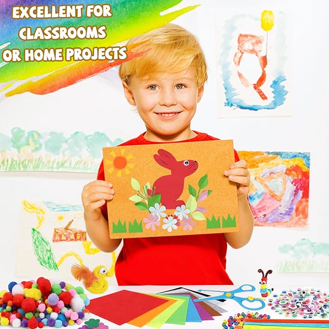 DOITEM Pipe Cleaners Craft Supplies, 1500+Pcs Arts and Crafts Supplies Including Pipe Cleaner Wiggle Googly Eyes Pom Poms Feathers Sticks Sequins Foam Flowers Papers Felt Stickers
