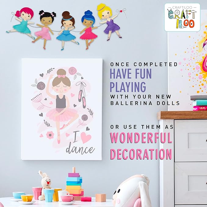 CRAFTILOO Ballerina Dancers Sewing Kit for Kids, Fun and Educational Craft Set for Boys and Girls Age 5-12, Sew Your Own Felt Ballerina Craft Kit for Beginners (Ballerina Kit)