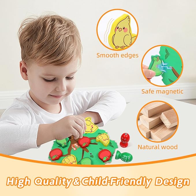 Montessori Toys for 3 4 5 Year Old, Wooden Fine Motor Skills Educational Color Sorting Toys, Apple Picking Magnetic Fishing Games for Kids 3-5, Birthday Gifts for Kids Boys Girls