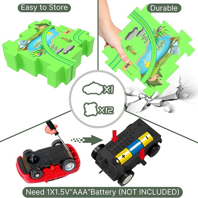 Puzzles and Track Combo, Kids Puzzle Rail Car Play Set, Educational Toys for 3 4 5 6 Year Old Boys Girls, Toddler Montessori Toy Gift