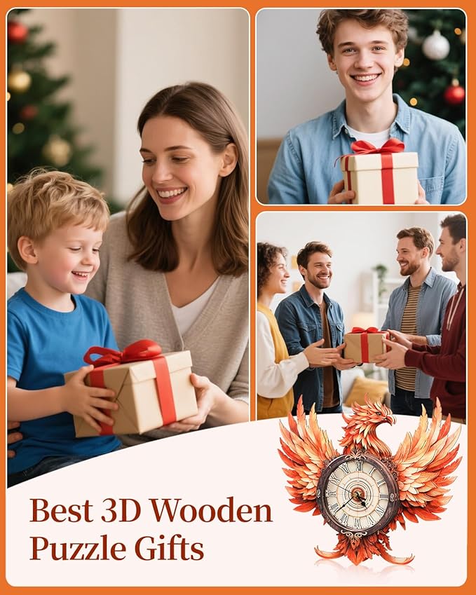 3D Wooden Puzzles for Adults, 3D Puzzle Fire Phoenix Clock Kit (with Pendulum), 3D Puzzles for Adults Teens Home Wall Decor Clock Puzzle Gifts for Adult
