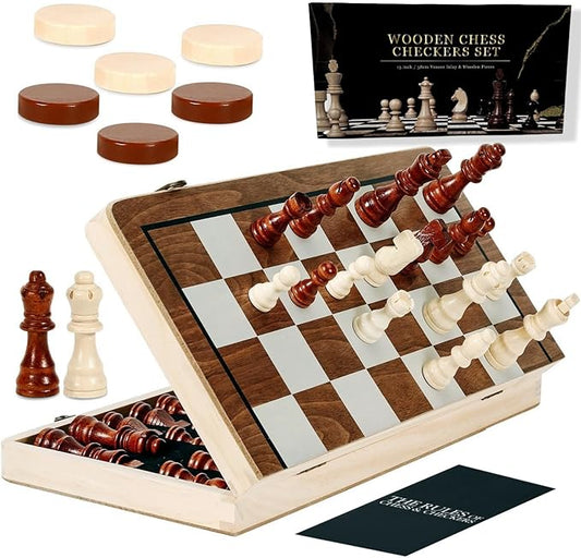 Chess Board Sets, 15 Inch Magnetic Chess Set for Adults & Kids, Checkers Board Game, Handmade Folding Chess Boards with 2 Extra Queens by Kiapeak