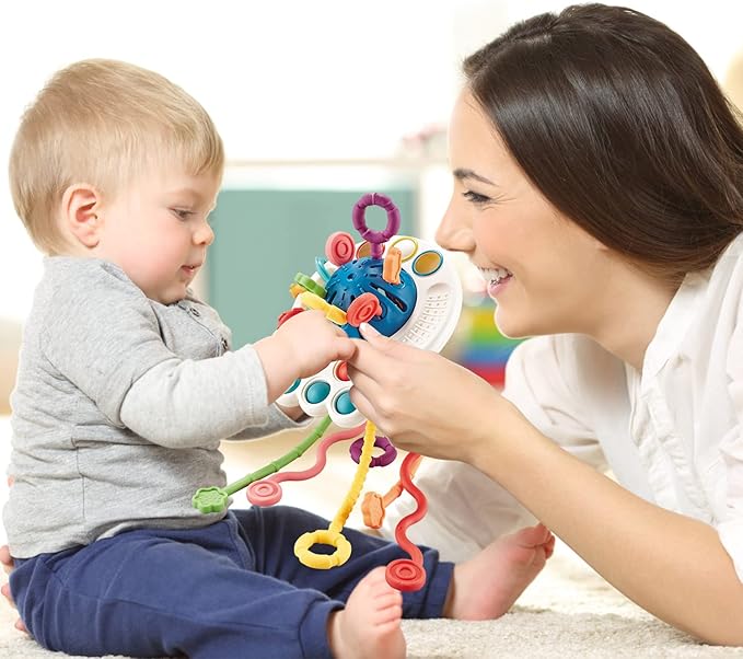 Baby Sensory Montessori Toys for 6-12-18 Months Sensory Balls Pull String Toys for Babies 0-6 Months Teething Developmental Travel Toy for 1 Year Old Boy Girl Birthday Gift 6-9-12 Month Old Infant Toy
