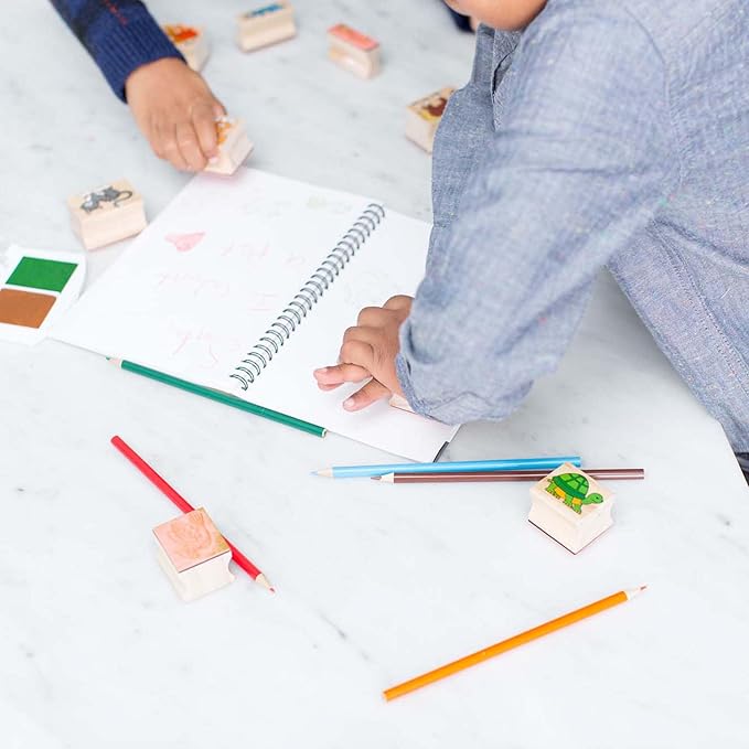 Melissa & Doug Deluxe Wooden Stamp Set: Animals - 30 Stamps, 6 Markers, 2 Stamp Pads