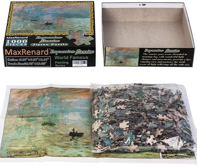 MaxRenard Game 1000 Pieces Jigsaw Puzzle Fine Art Collection Toy Monet Sunrise Impression