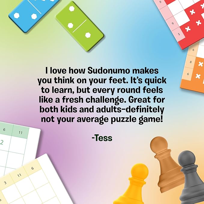 Uzzle Games - Sudonumo Domino - 24 Dominoes, 120 Puzzles, Multi-Level Difficulty (A-D), 2-4 Players, Ages 6+ - Fast-Paced Mind Games - Travel Games for Family Fun