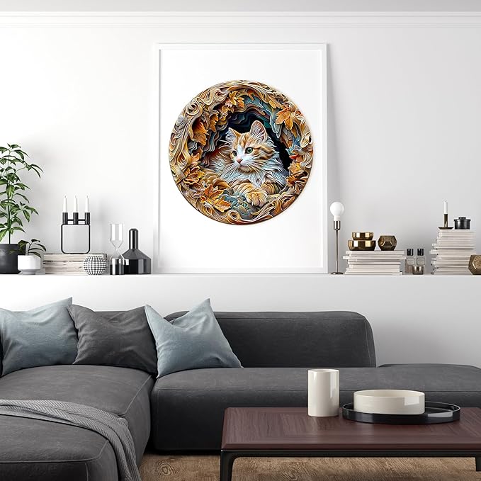 Wooden Puzzles for Adults, Wooden Jigsaw Puzzles for Adults Kids, 3D Vision Effect-3D Cat Unique Shaped Wood Puzzles Adult, Creative Birthday Gifts for Friends Family Game(11.4 * 11.4in 200pcs)