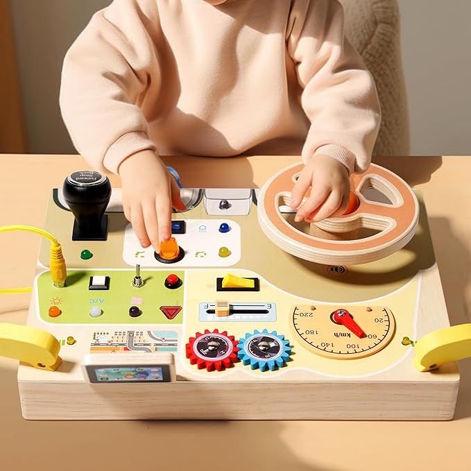Montessori Busy Board for 1 2 3 4 Year Toddlers LED Light Up Switch Board Kids Sensory Button Toy