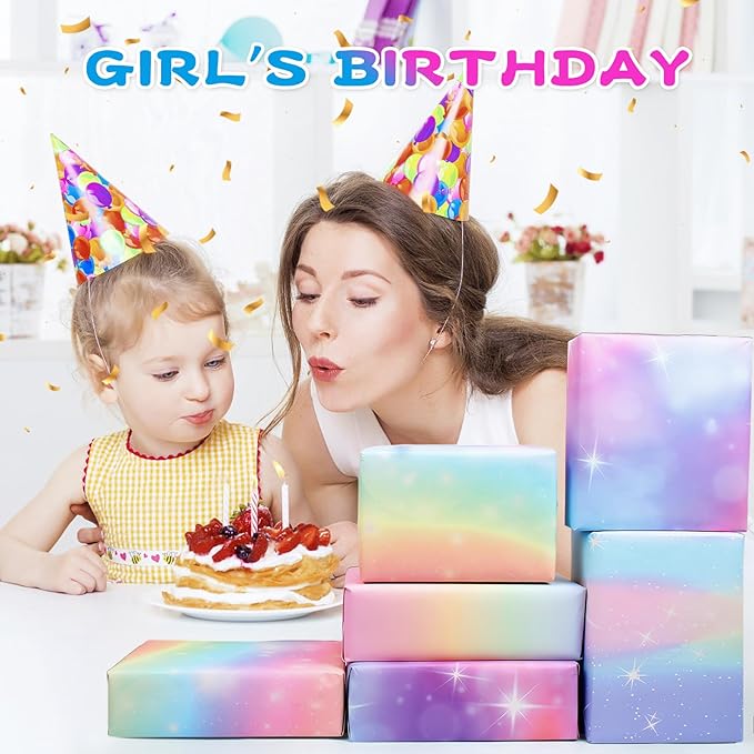 BWLOIES Girls Wrapping Paper Birthday Gift Wrap Set,Birthday Gift Wrapping Paper Sheets for Fairy Girl Women Female Girly Gift Wrapper paper for Present,6 sheets