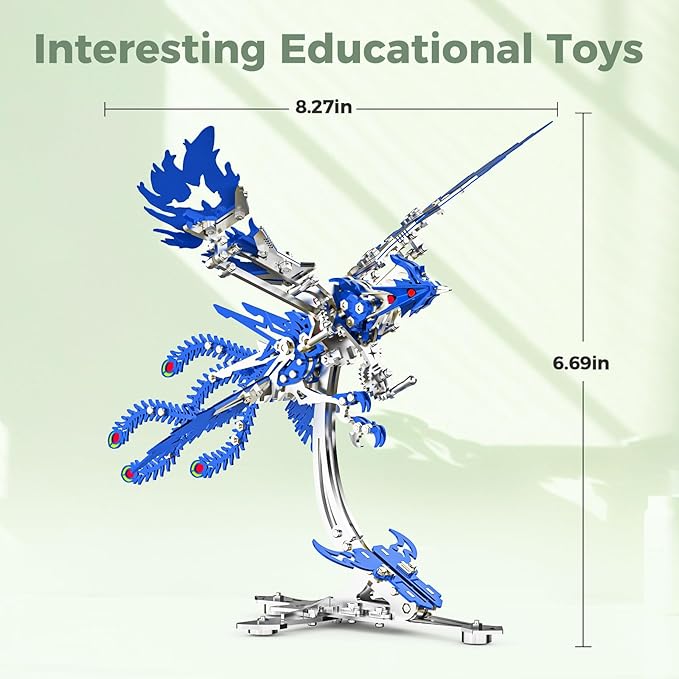 Epic Legend Metal 3D Puzzle for Adults -Rising Phoenix Rise from The Ashes: The Eternal Phoenix Metal Puzzle I Inspired by The Spirit of rebuilding of Arizona(Blue)