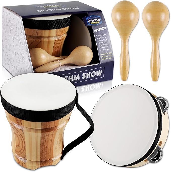 LOOIKOOS Toddler Musical Instruments for Kids Ages 5-9 Montessori Toys for Toddlers 3-5 Wooden Percussion Instruments Drum set for Kids Gifts