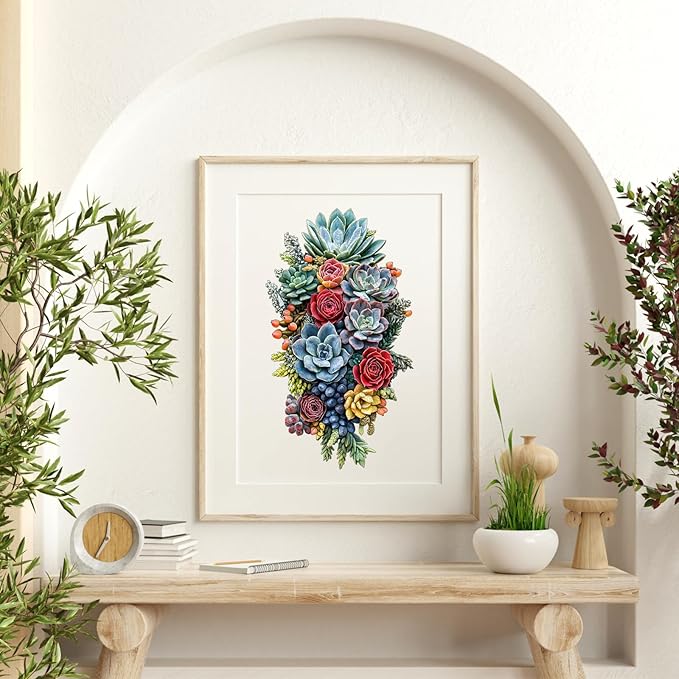 Succulent Waterfall Jigsaw Puzzles, 200Pieces Wooden Puzzles for Adult, Unique Design Liberty Wooden Puzzles for Adults and Kids, Family Game Gifts, 8.3 * 14.6in