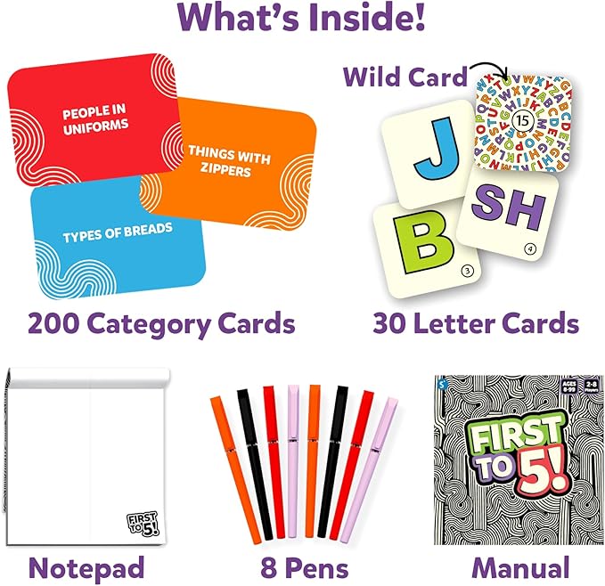 Skillmatics Board & Card Game - First to 5, Category Game with a Twist, Perfect for Parties, Family, Game Night, Quick Thinking, Gifts for Kids, Teens, Adults, Ages 8, 9, 10 & Up, 2-8 Players