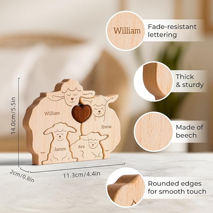Wooden Goats Family Puzzle, Personalized Puzzles with 2–5 Names, Mothers Day Birthday Personalized Gifts for Mom Dad Kids Teen Boys Girls Grandma, Toddler Men Thanksgiving Gifts