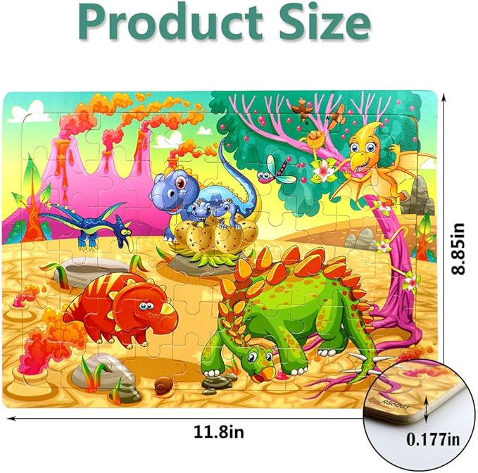 Puzzles for Kids Ages 4-8, 4 Pack Wooden Jigsaw Puzzles 60 Pieces Animal Dinosaur Puzzle Preschool Educational Learning Toys Set for Boys and Girls