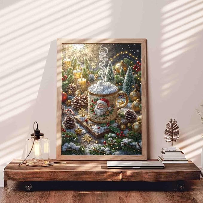 Merry Christmas 1000 Piece Jigsaw Puzzles for Adults Cup of Hot Chocolate Painting Jigsaw Puzzle Santa Claus/Christmas Father Puzzles 20''x27”inch Xmas Trees1000 Pieces Wall Decor Family Challenging
