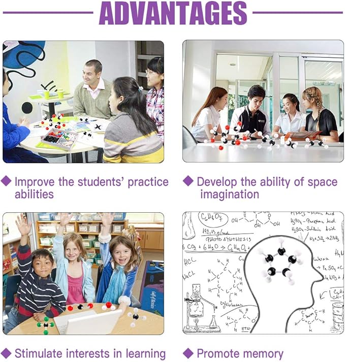 Swpeet 267 Pcs Organic Chemistry Molecular Model Student and Teacher Kit, Chemistry Molecular Model Student and Teacher Set - 116 Atoms & 150 Links & 1 Short Link Remover Tool