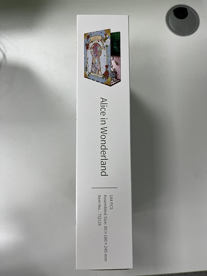 Tonecheer DIY Book Nook Kit for Adults,3D Wooden Puzzle Bookend Bookshelf Insert Library Decor, Booknook Miniature House Kit with Body Motion Sensor LED Light (Alice in Wonderland)